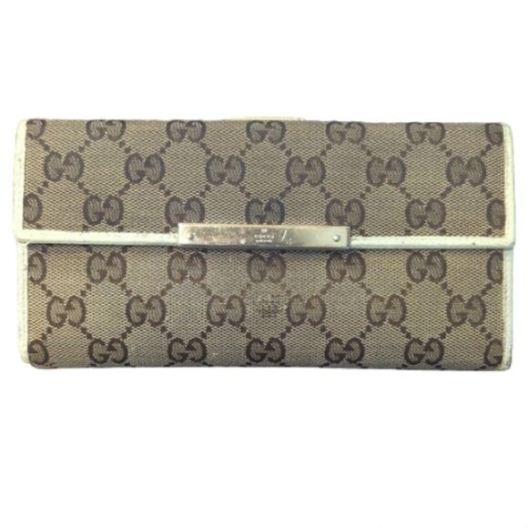 Gucci GG Long Wallet Beige Brown Canvas Leather Wallet - Picture 1 of 15